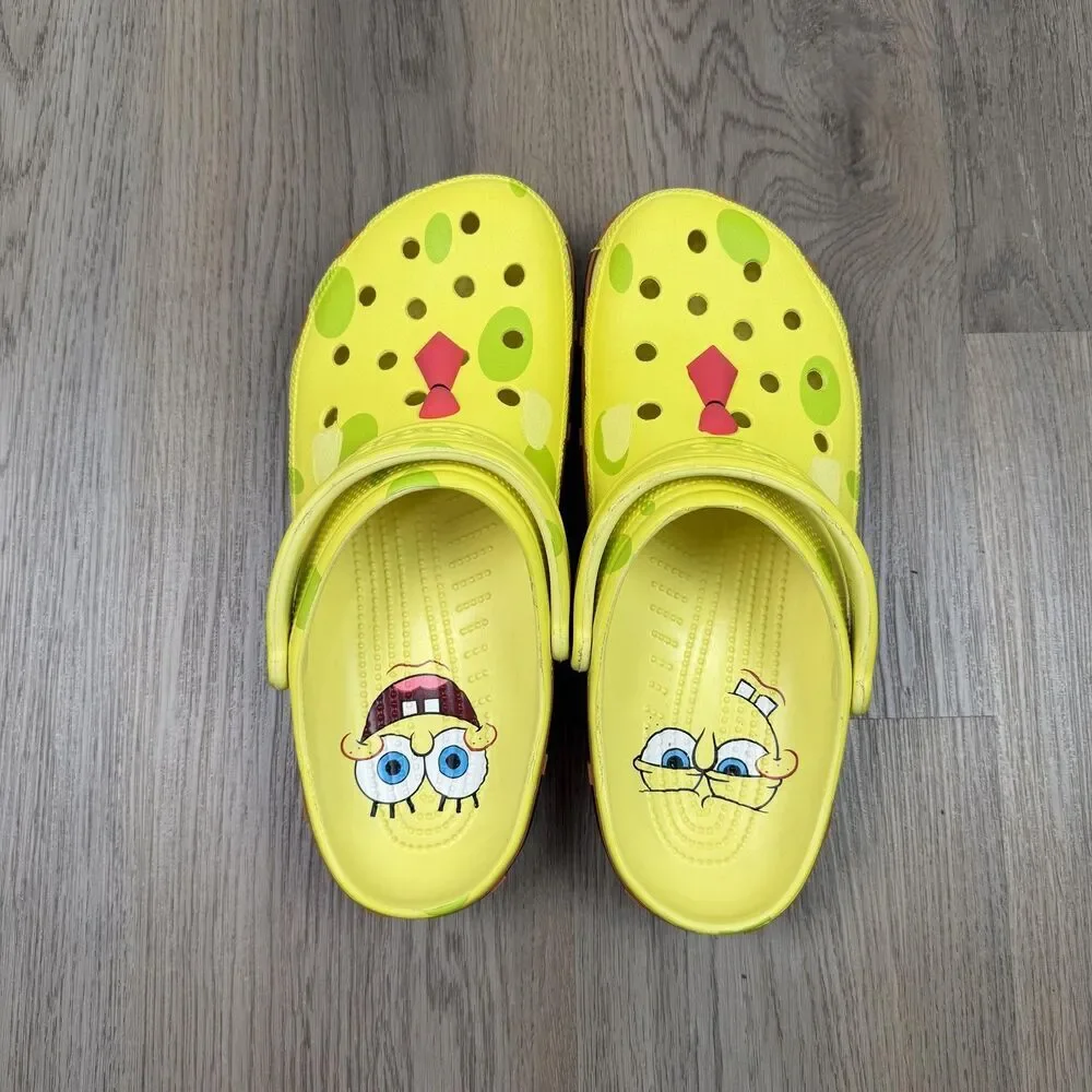 Crocs Shoes Mens Size 10 Yellow SpongeBob SquarePants Clogs Slip On Sandals